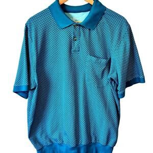 John Blair‎ Golf Polo Men's XL Pattern Banded Elastic Waist Teal Aqua